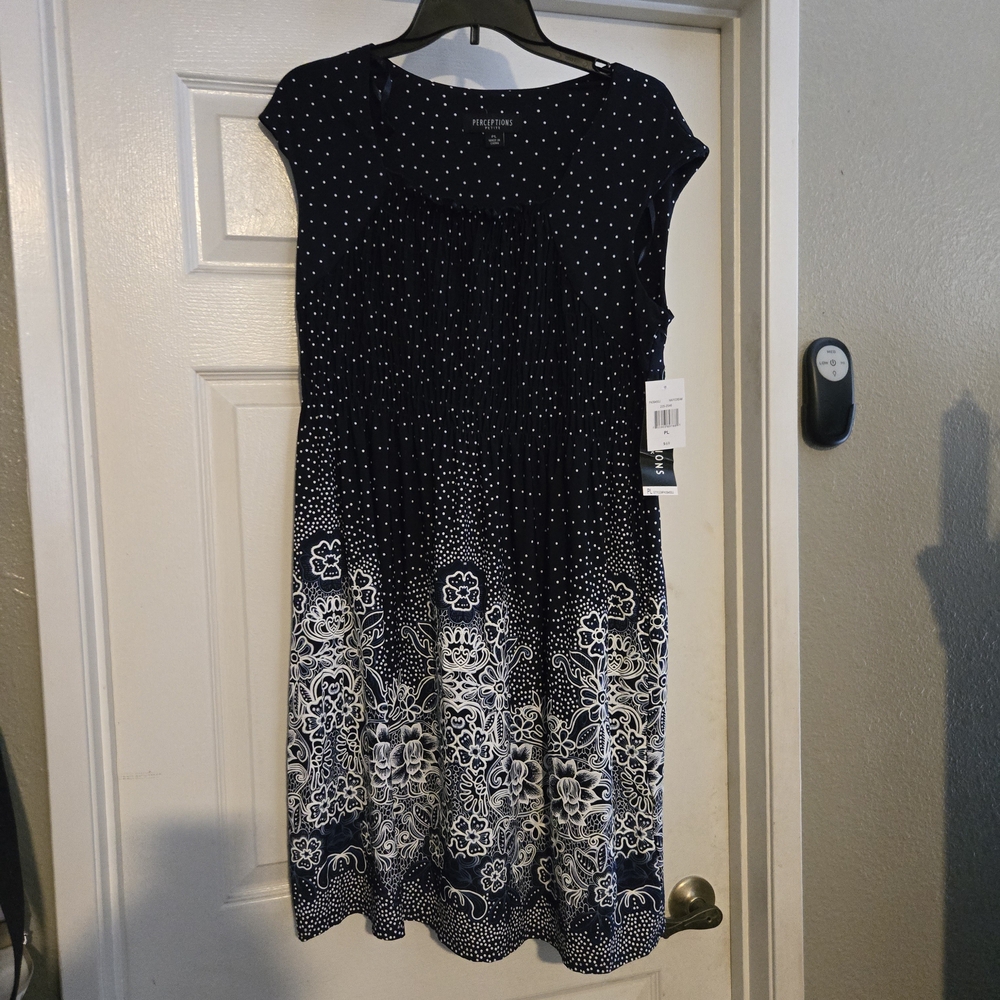 Perceptions Navy Polka Dot Dress